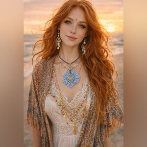 Hand Knits 2 Love Necklace Crochet Silvertone Hearts Designer Blue Gift Artisan